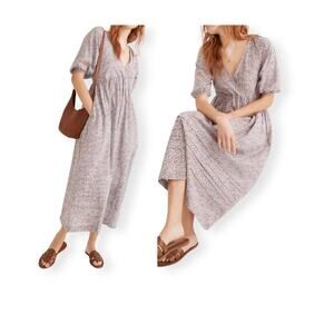 Madewell Marianna Puff-Sleeve Midi Dress in Pale Dawn Short Sleeve Size Small